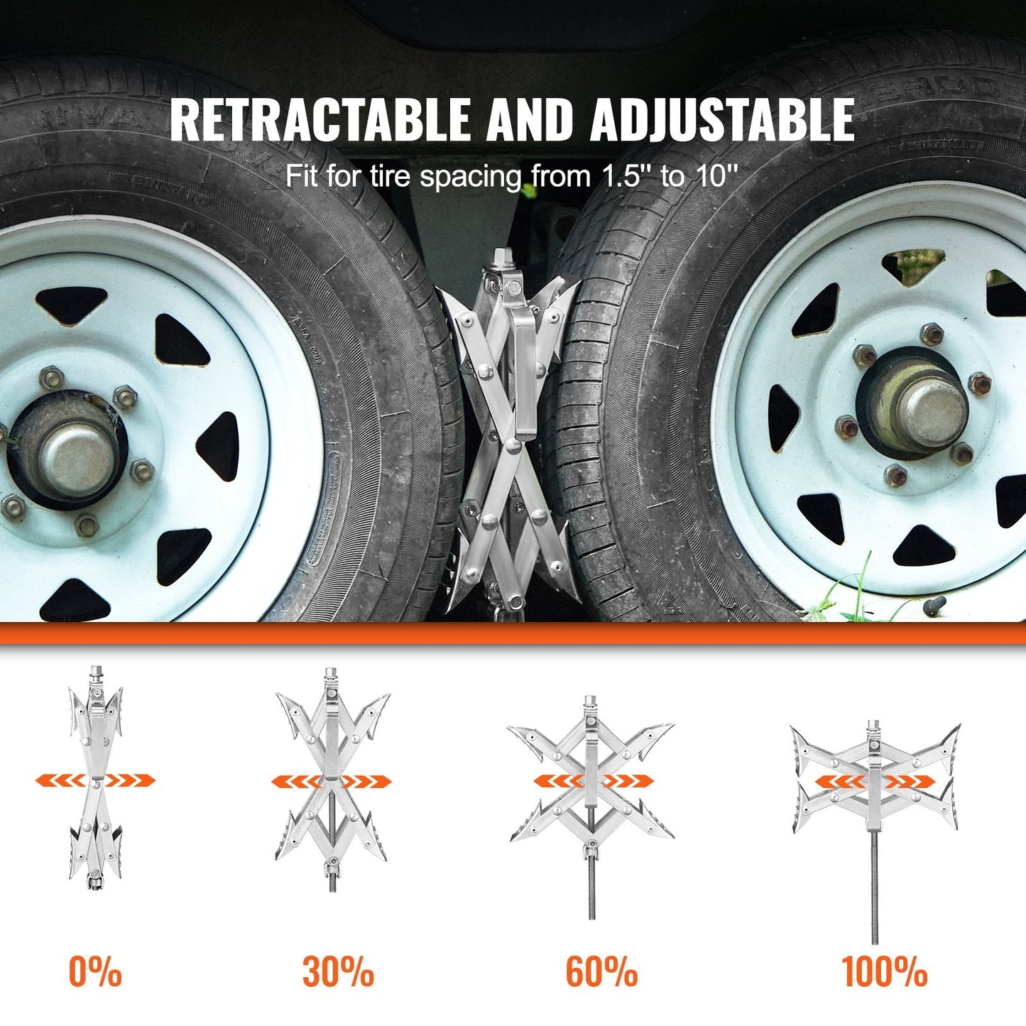 Dual X-Type RV Wheel Stabilizers with Ratchet Wrench, 3.8-25.4 cm Tire Gap