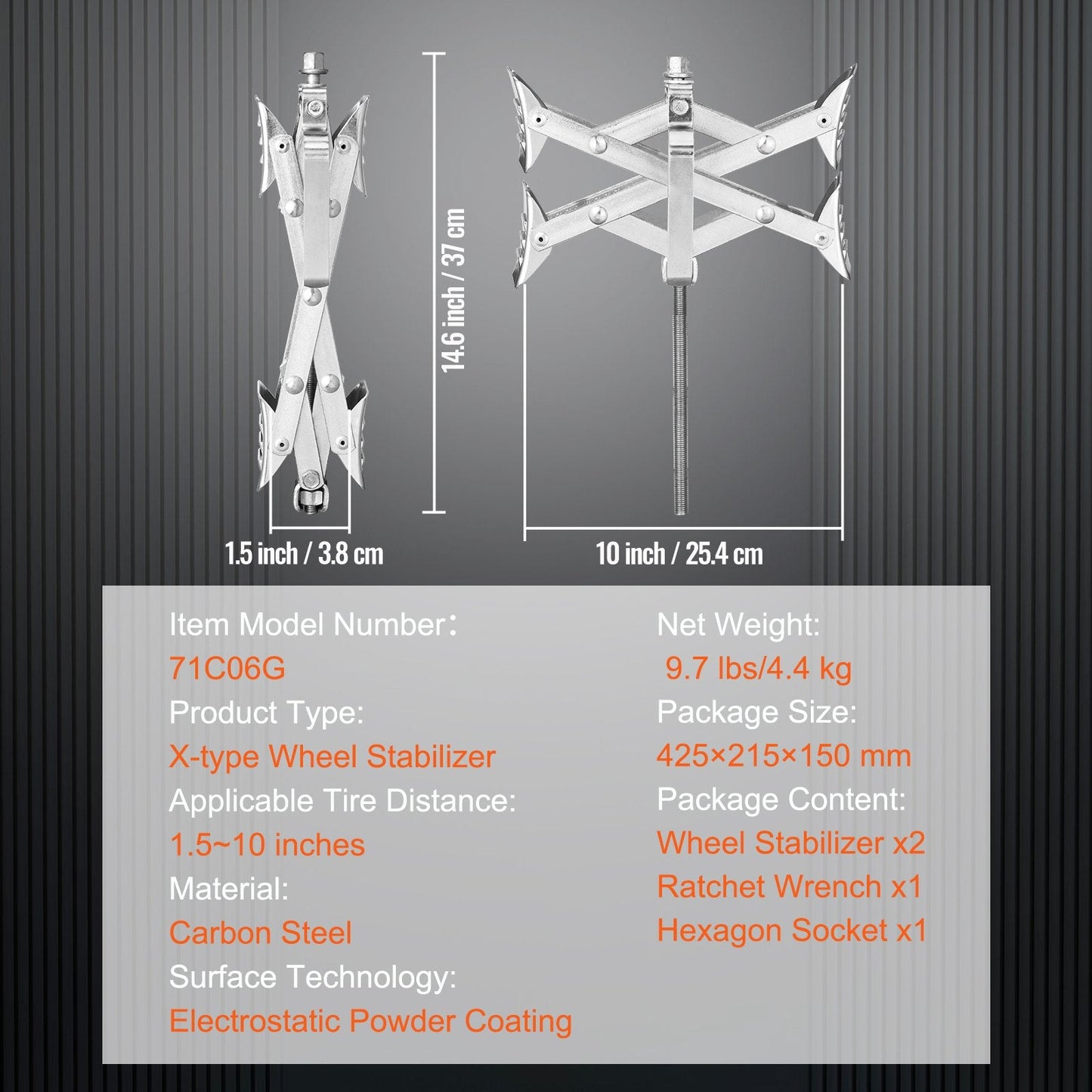 Dual X-Type RV Wheel Stabilizers with Ratchet Wrench, 3.8-25.4 cm Tire Gap