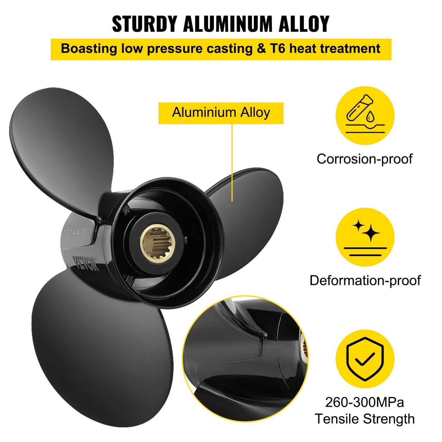 Aluminum Outboard Propeller for 40-140HP Evinrude, 3 Blades, 33.7cm x 43.2cm Pitch