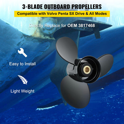 VEVOR Outboard Propeller, Replace for OEM 3817468, 3-Blade 14.5\" x 19\" Pitch Aluminium