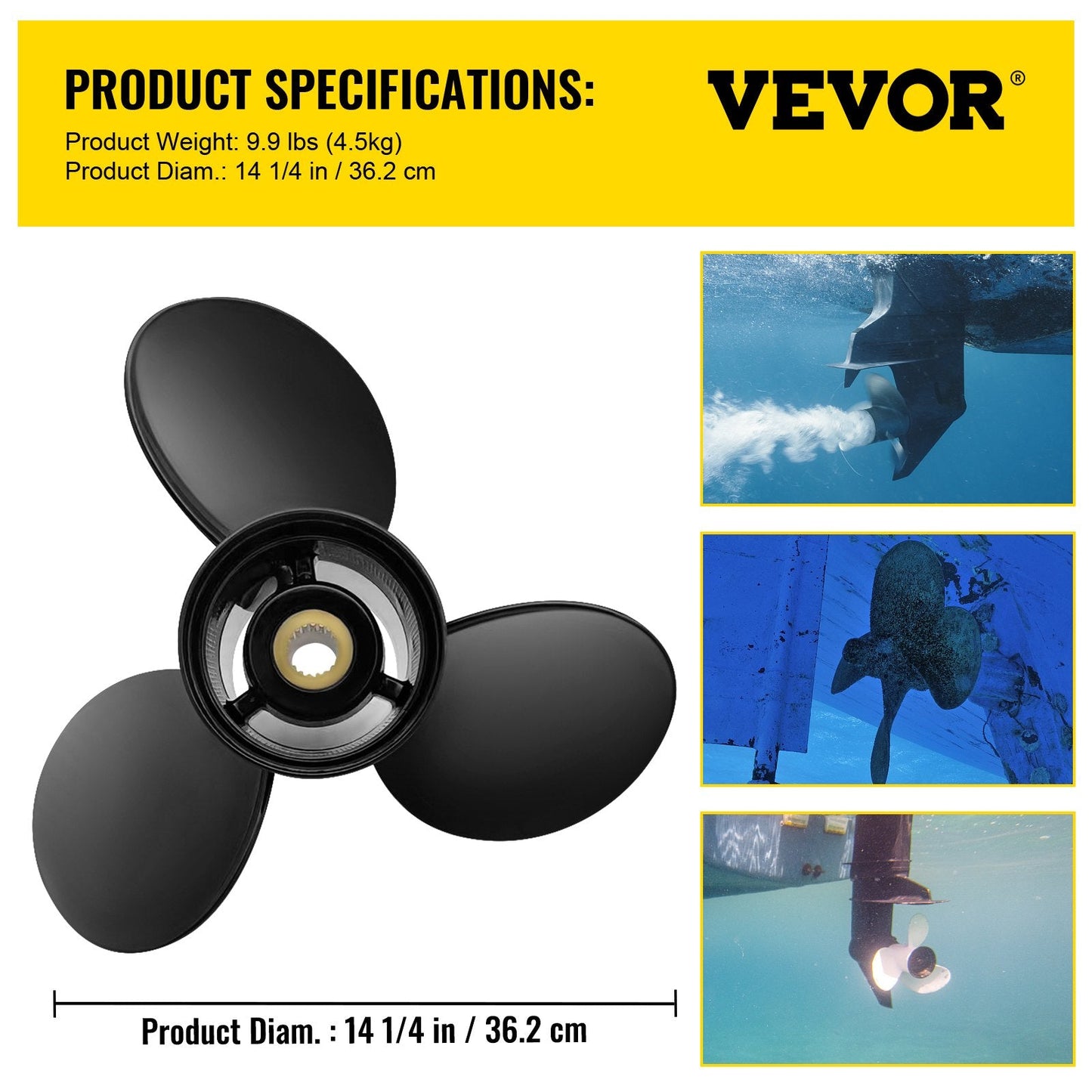 Aluminum 3-Blade Outboard Propeller, 36.2 cm x 53.3 cm, for Volvo Penta SX