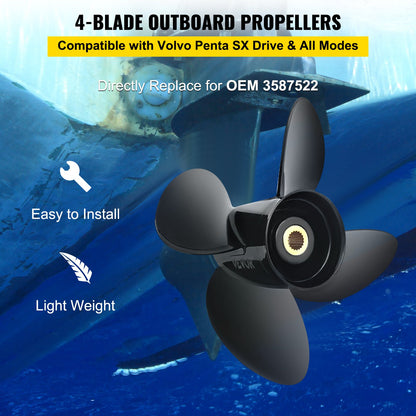 VEVOR Outboard Propeller, Replace for OEM 3587522, 4-Blade 14 1/4\" x 19\" Pitch