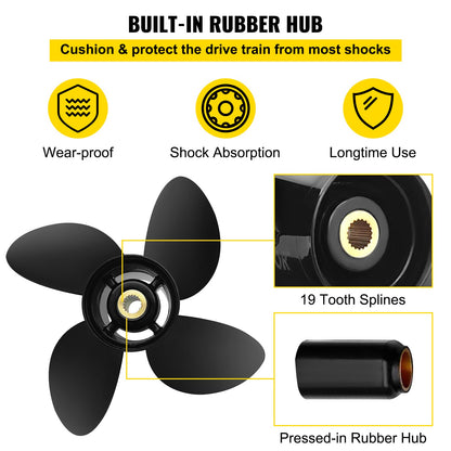 VEVOR Outboard Propeller, Replace for OEM 3587522, 4-Blade 14 1/4\" x 19\" Pitch