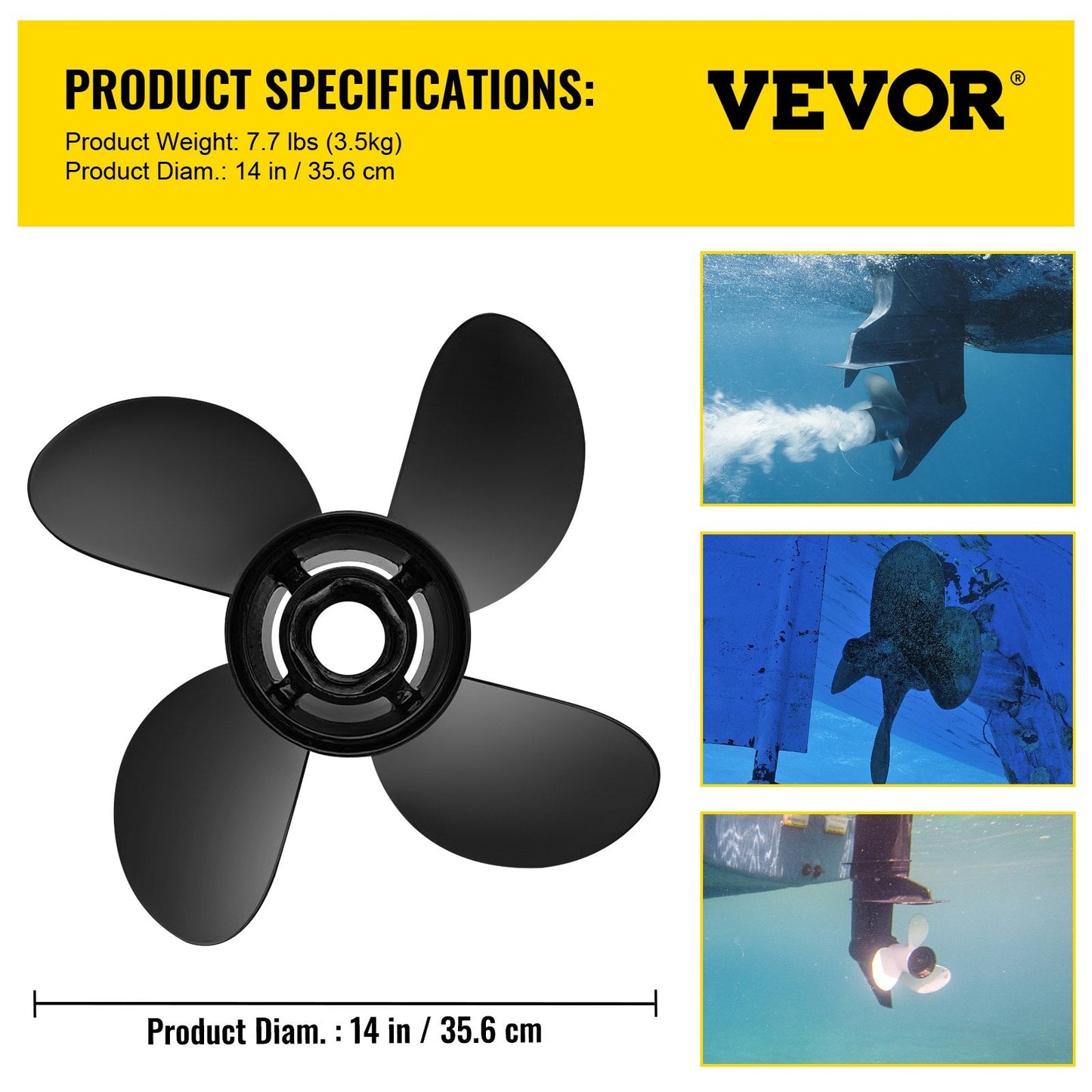 Aluminum Outboard Propeller, 4 Blades, 35.6 cm x 48.3 cm, for 135-300HP Motors