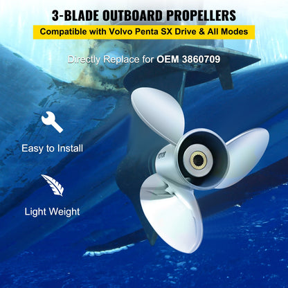 VEVOR Outboard Propeller, Replace for OEM 3860709, 3-Blade 14.5\" x 21\" Pitch Steel