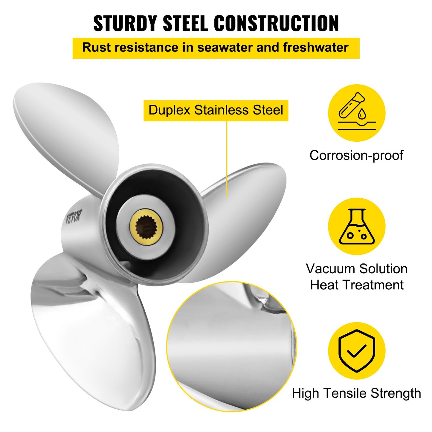VEVOR Outboard Propeller, Replace for OEM 3860709, 3-Blade 14.5\" x 21\" Pitch Steel