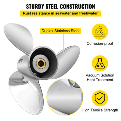 VEVOR Outboard Propeller, Replace for OEM 3860709, 3-Blade 14.5\" x 21\" Pitch Steel
