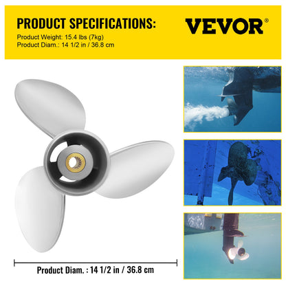 VEVOR Outboard Propeller, Replace for OEM 3860709, 3-Blade 14.5\" x 21\" Pitch Steel