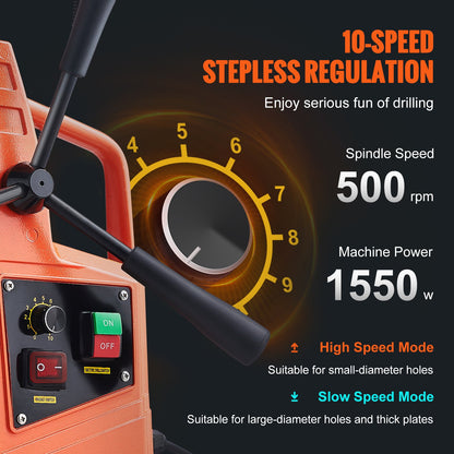 VEVOR Magnetic Drill, 1550W 1.57" Boring Diameter, 2922lbf/13000N Portable Electric