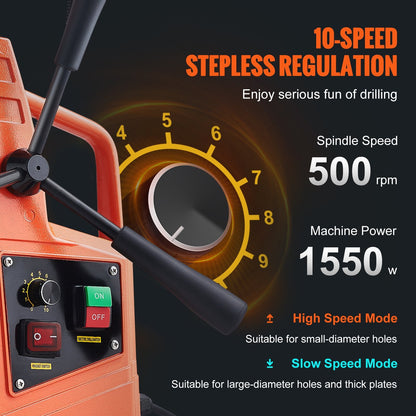 Magnetic Drill Press, 1550W, 50mm Boring Diameter, 13000N Force, 500 RPM