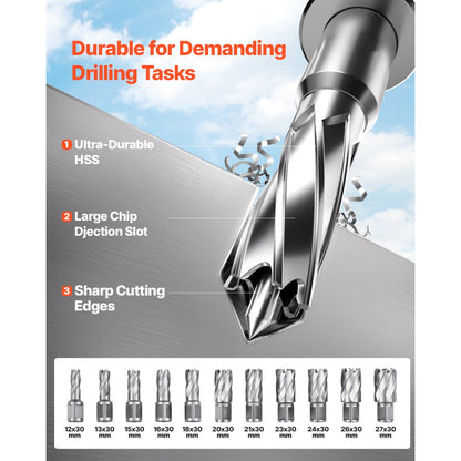 Magnetic Drill 1400W 2810 lbf Mag Drill Press 1.6 in Boring Diameter 11 Bits