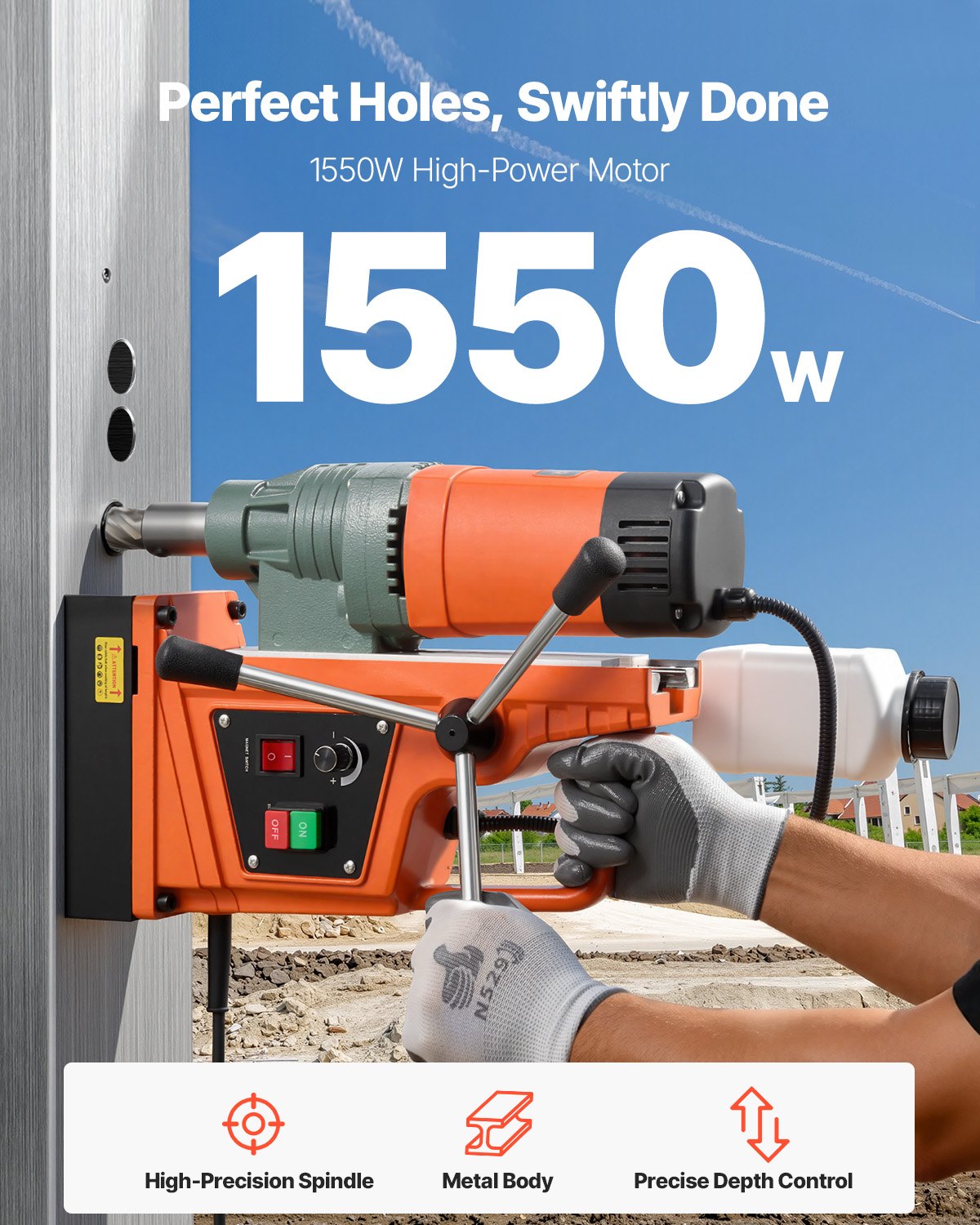 Magnetic Drill, 1550W Motor 50 mm Coring Diameter, 13000 N Magnetic Force, 0-550 RPM Variable Speed, Portable Electric Mag Drill Press Drilling Machine for Metal Surface, Home Improvement