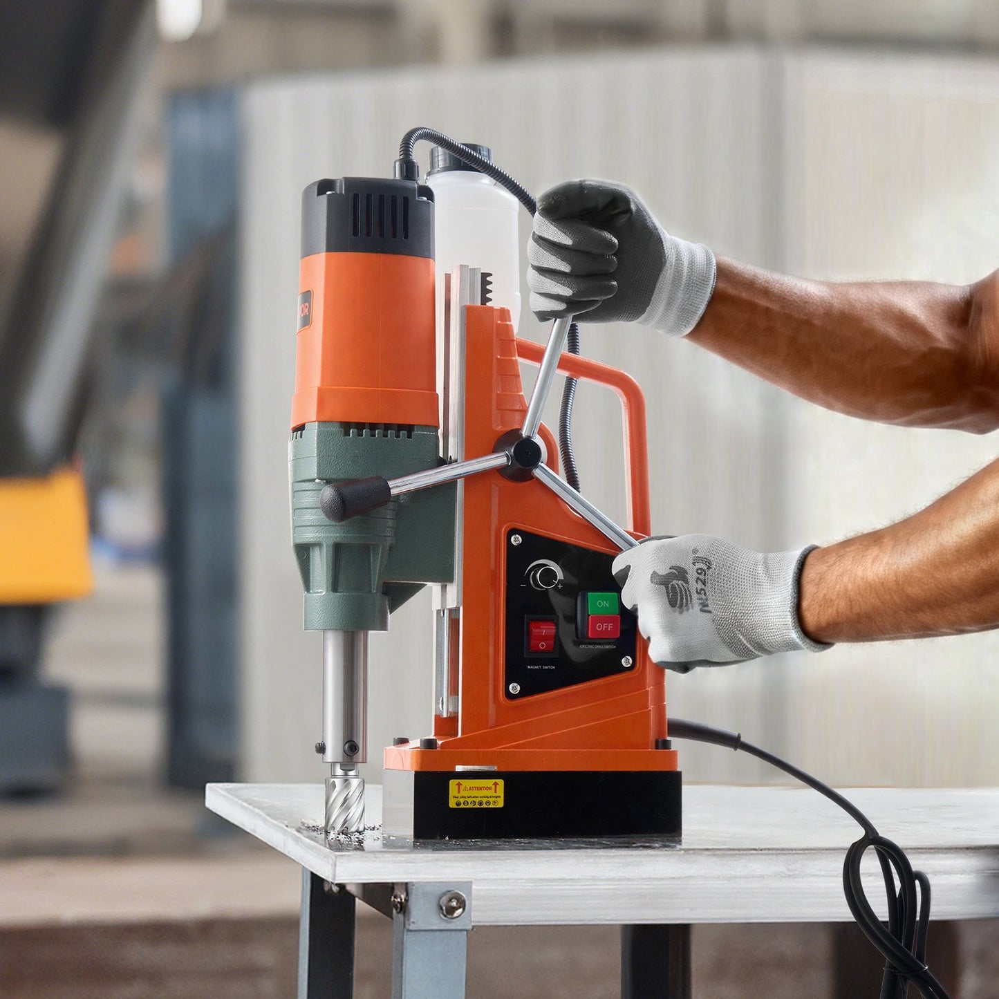 Magnetic Drill, 1550W Motor 50 mm Coring Diameter, 13000 N Magnetic Force, 0-550 RPM Variable Speed, Portable Electric Mag Drill Press Drilling Machine for Metal Surface, Home Improvement