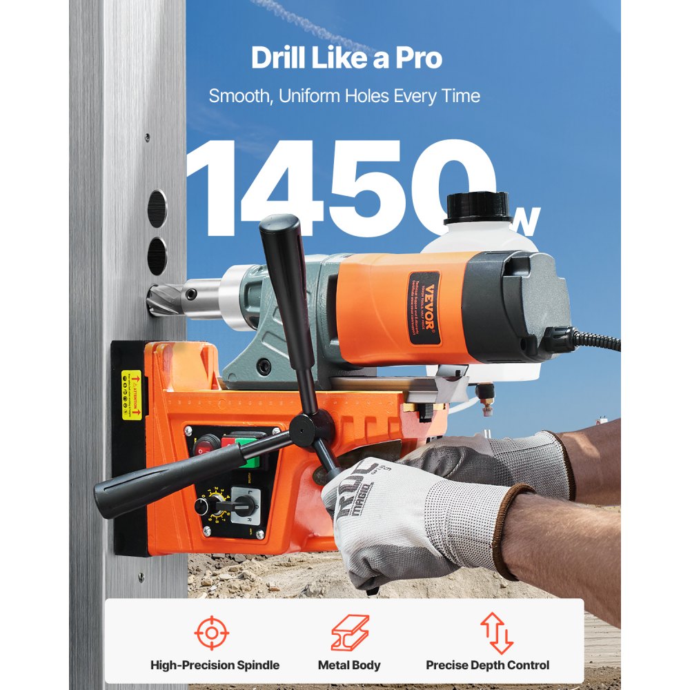 Magnetic Drill 1450W 2878 lbf Portable Mag Drill Press 2 in Boring Diameter