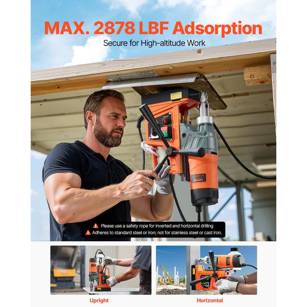 Magnetic Drill 1450W 2878 lbf Portable Mag Drill Press 2 in Boring Diameter