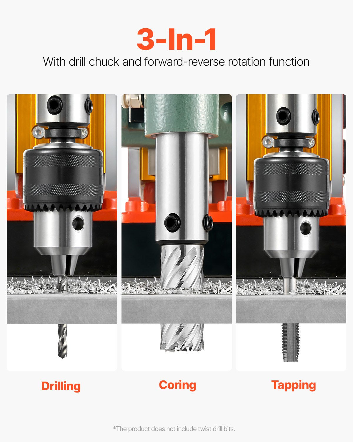 Magnetic Drill, 1450W Motor 50 mm Coring Diameter, 13000 N Magnetic Force, Portable Electric Mag Drill Press with 6 Coring Bits, Variable Speed, Drilling Machine for Metal Surface, Industrial
