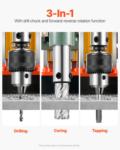 Magnetic Drill, 1450W Motor 50 mm Coring Diameter, 13000 N Magnetic Force, Portable Electric Mag Drill Press with 6 Coring Bits, Variable Speed, Drilling Machine for Metal Surface, Industrial