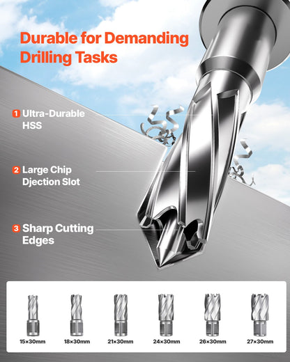 Magnetic Drill, 1450W Motor 50 mm Coring Diameter, 13000 N Magnetic Force, Portable Electric Mag Drill Press with 6 Coring Bits, Variable Speed, Drilling Machine for Metal Surface, Industrial