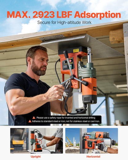 Magnetic Drill, 1450W Motor 50 mm Coring Diameter, 13000 N Magnetic Force, Portable Electric Mag Drill Press with 6 Coring Bits, Variable Speed, Drilling Machine for Metal Surface, Industrial