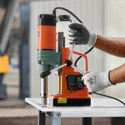 Magnetic Drill, 1450W Motor 50 mm Coring Diameter, 13000 N Magnetic Force, Portable Electric Mag Drill Press with 6 Coring Bits, Variable Speed, Drilling Machine for Metal Surface, Industrial
