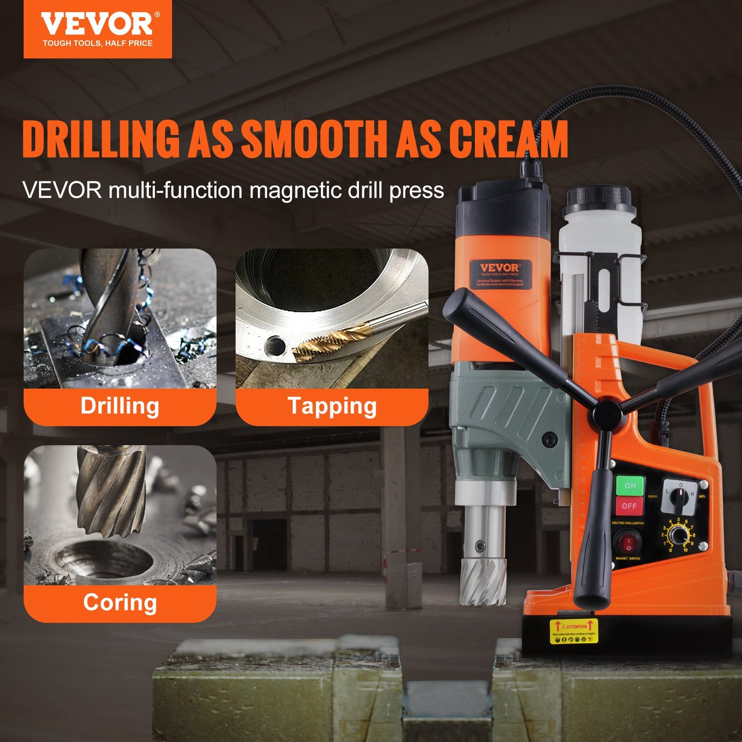 VEVOR Magnetic Drill, 1450W 1.57" Boring Diameter, 12500N 800 RPM Portable Electric