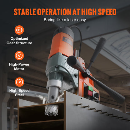 VEVOR Magnetic Drill, 1450W 1.57" Boring Diameter, 12500N 800 RPM Portable Electric