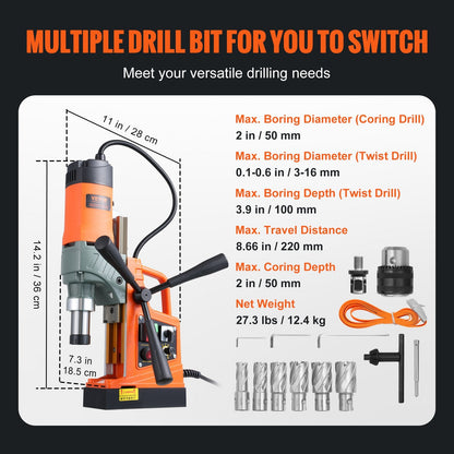 Magnetic Drill 1450W, 50 mm Boring, 12800N Force, Variable Speed, 800 RPM