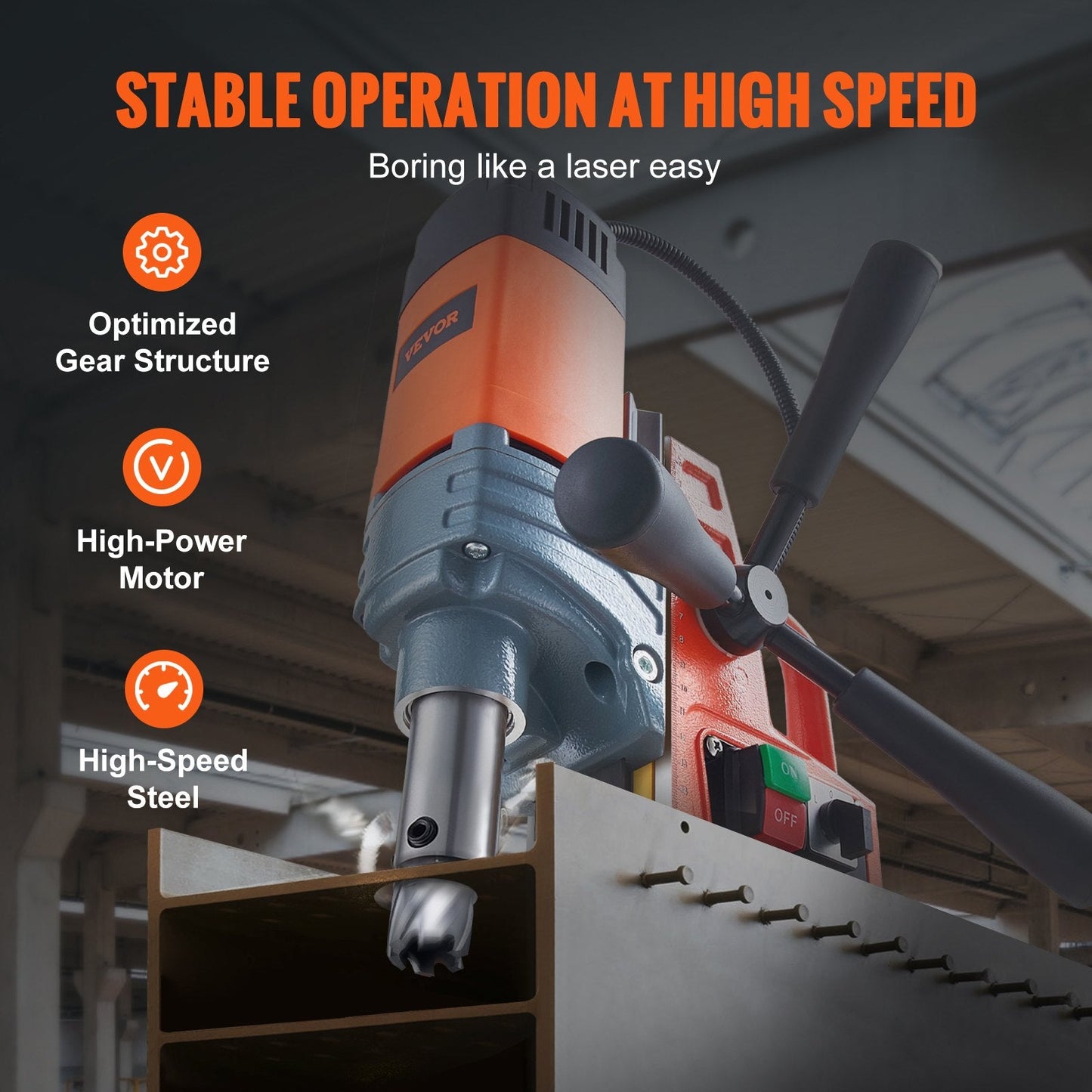 Portable Magnetic Drill Press, 1300W, 40mm Bore, 2922 lbf/13000N Force, 12.3 kg
