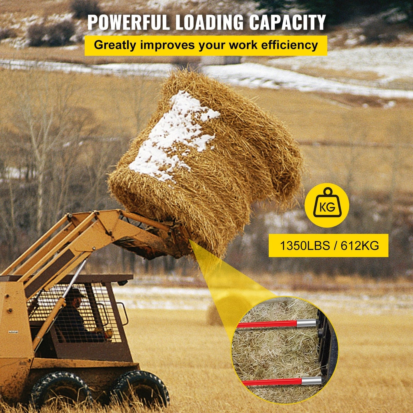 Heavy-Duty 81cm Hay Bale Spear, 612kg Capacity, Quick Attach for Tractors