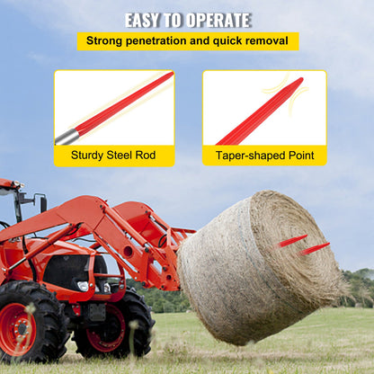 VEVOR Hay Spear 32" Bale Spear 1350 lbs Capacity, Bale Spike Quick Attach Square