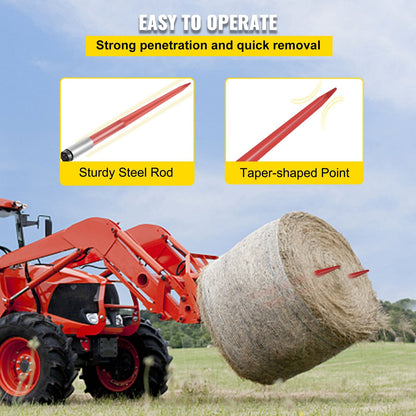 Heavy-Duty 1.1m Hay Bale Spear Pair, 1360kg Capacity, Red Coated Forks
