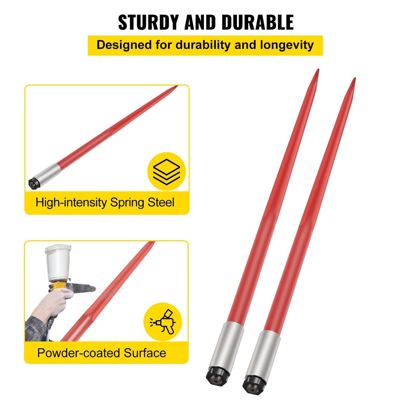 Heavy-Duty Hay Bale Spears, 125cm, 2041kg Capacity, Red, for Tractors & Loaders