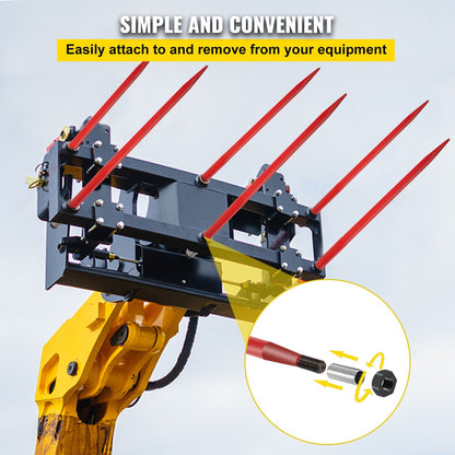 Heavy-Duty Hay Bale Spears, 125cm, 2041kg Capacity, Red, for Tractors & Loaders