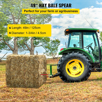 49" Hay Bale Spear, 2041 kg Capacity, Quick Attach Red Spike for Tractors