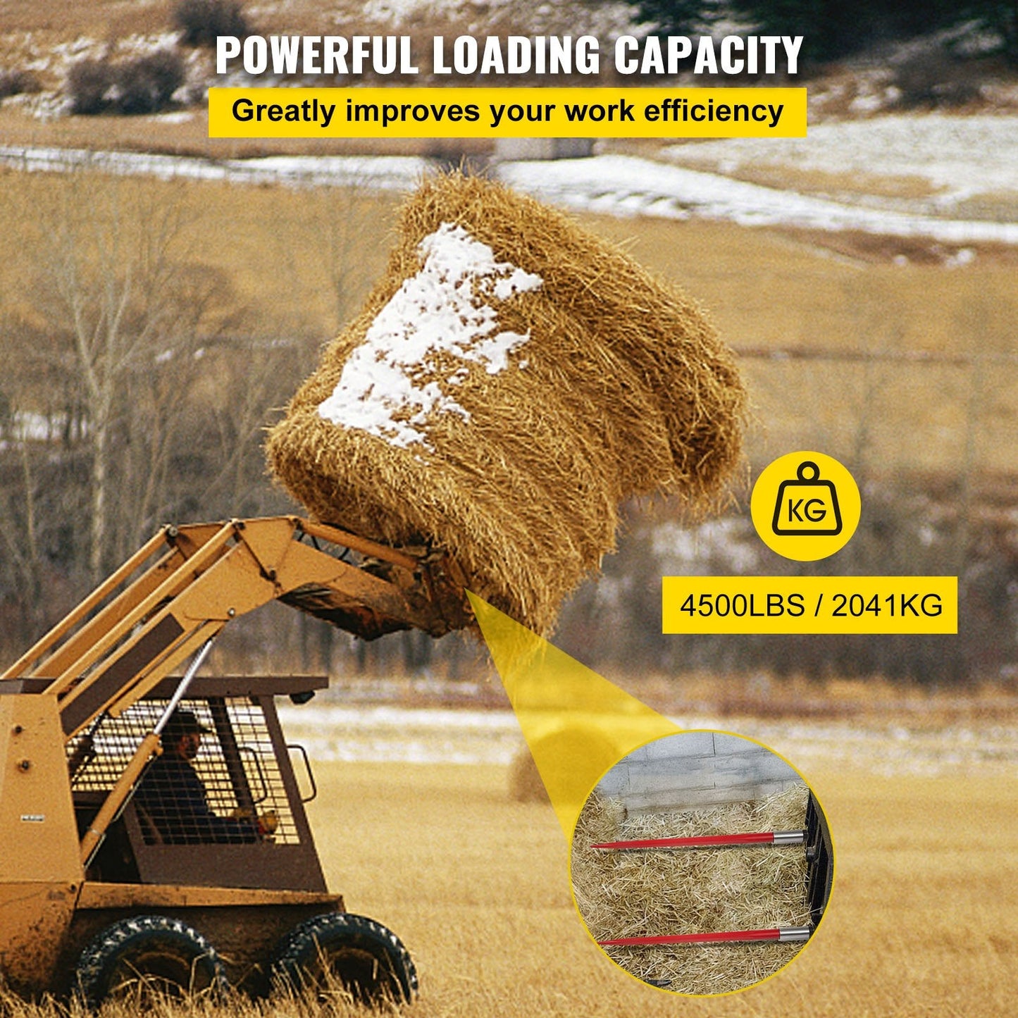 49" Hay Bale Spear, 2041 kg Capacity, Quick Attach Red Spike for Tractors