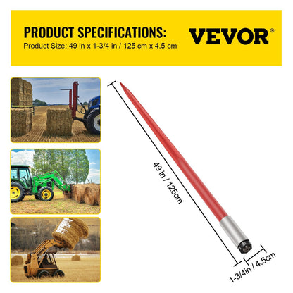 49" Hay Bale Spear, 2041 kg Capacity, Quick Attach Red Spike for Tractors