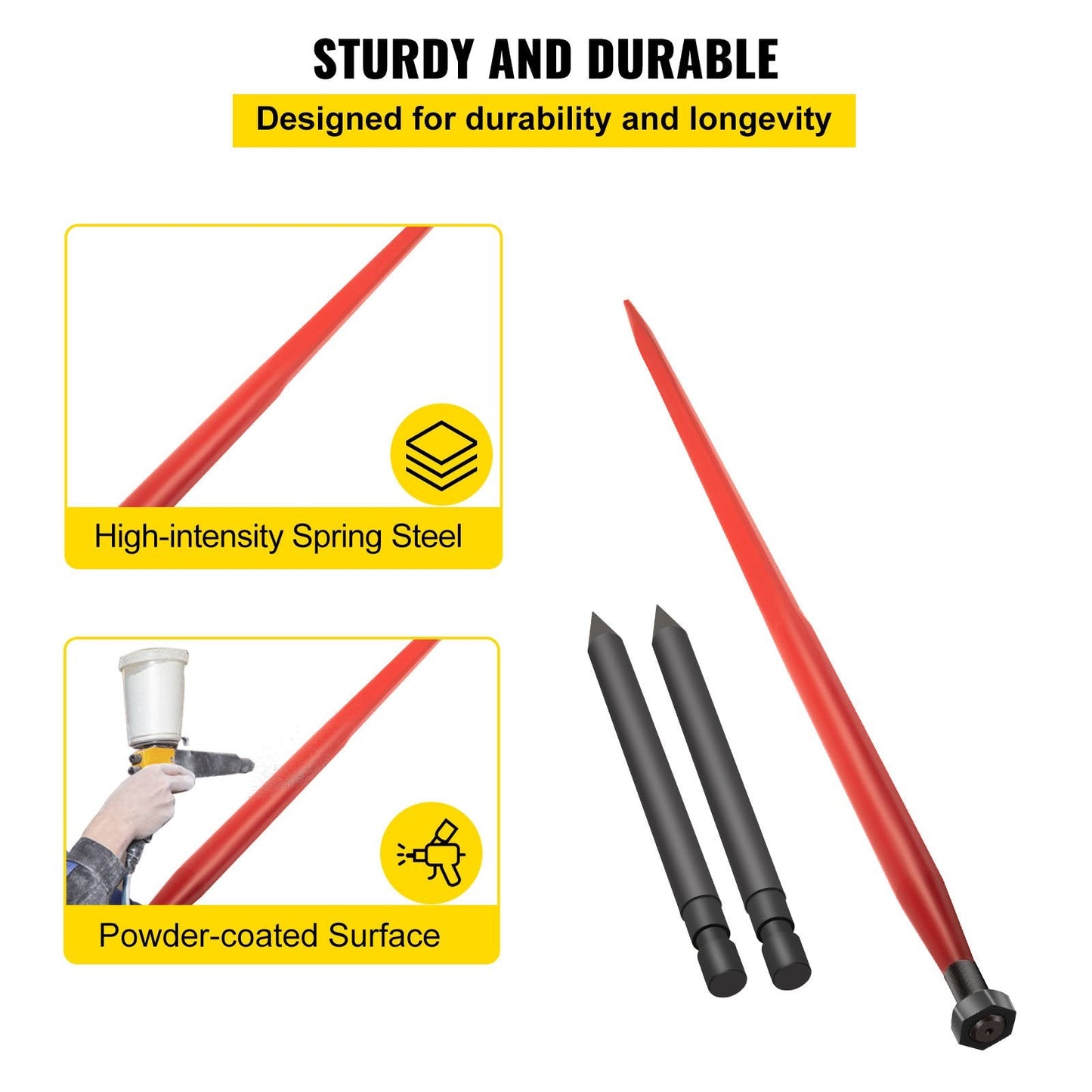 49" Red Hay Bale Spear with Stabilizer, 1360 kg Capacity, Quick Attach