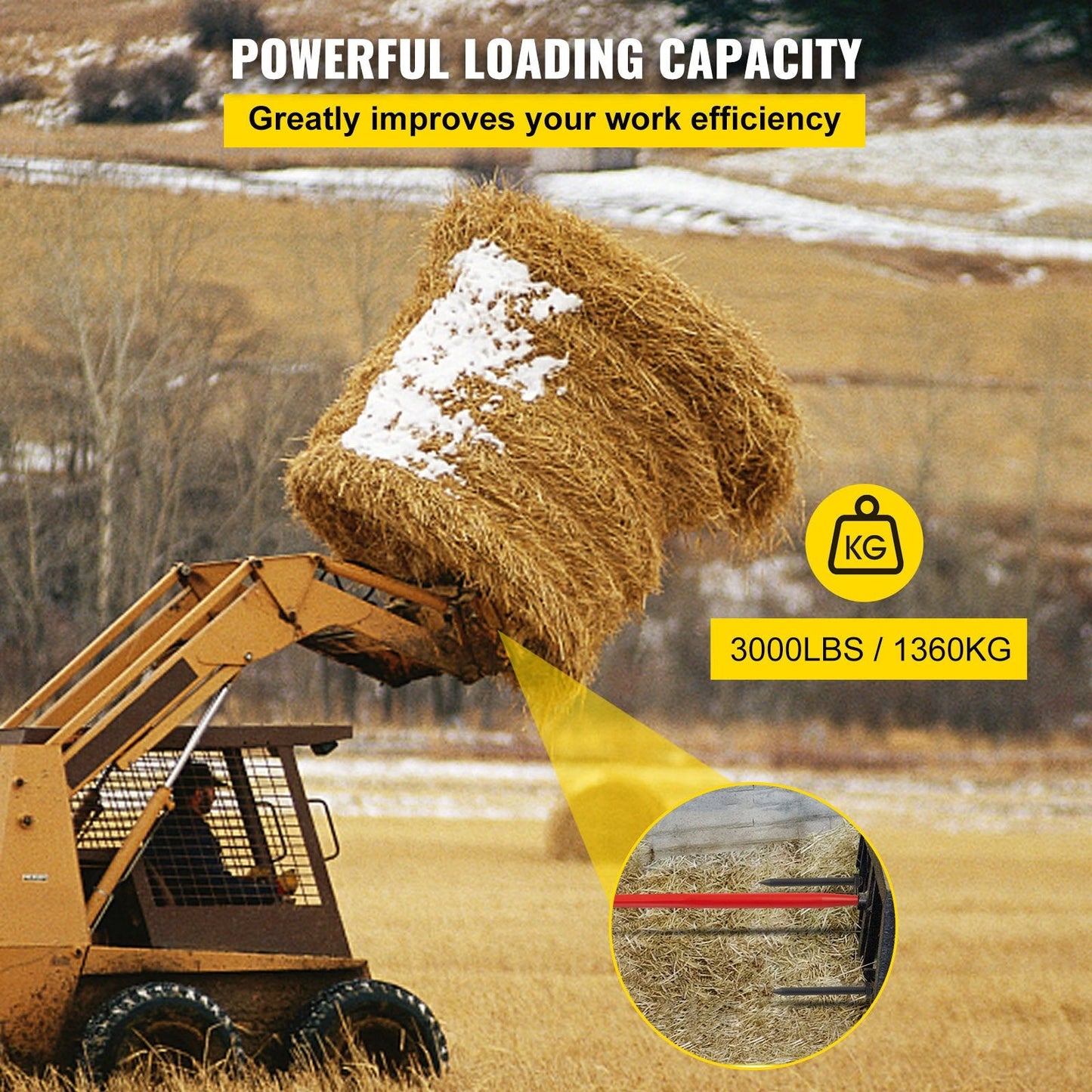 49" Red Hay Bale Spear with Stabilizer, 1360 kg Capacity, Quick Attach