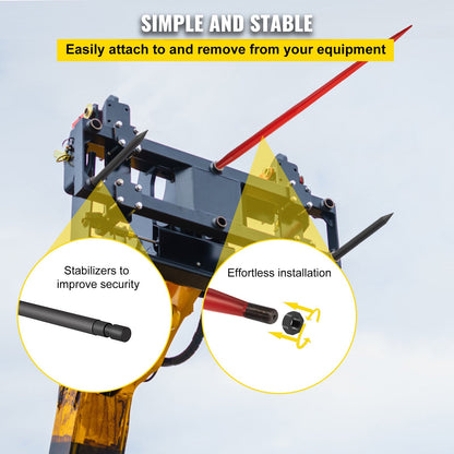 49" Red Hay Bale Spear with Stabilizer, 1360 kg Capacity, Quick Attach