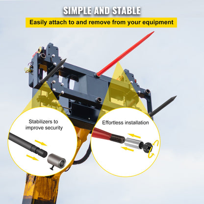 VEVOR Hay Spear 49" Bale Spear 3000 lbs Capacity, Bale Spike Quick Attach Square