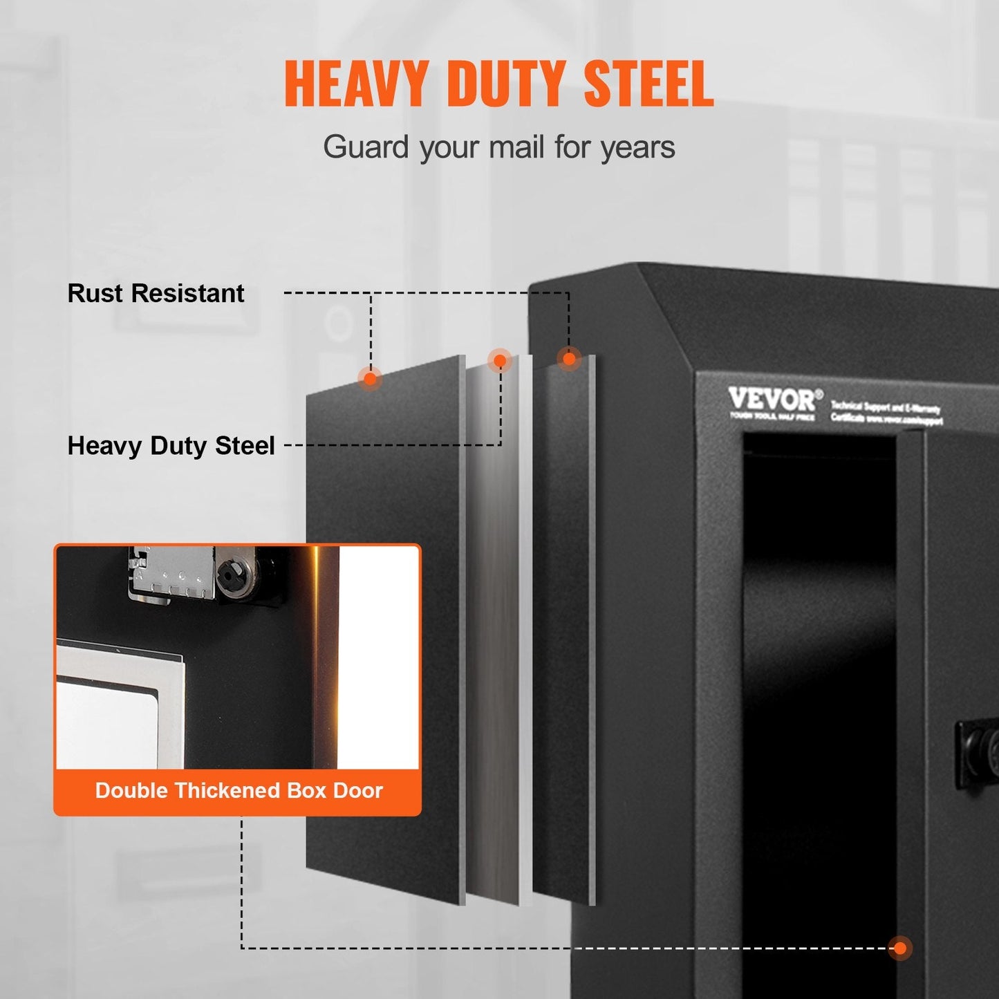 Heavy-Duty Steel Mail Drop Box with Combination Lock, Black, 305 × 155 × 360 mm