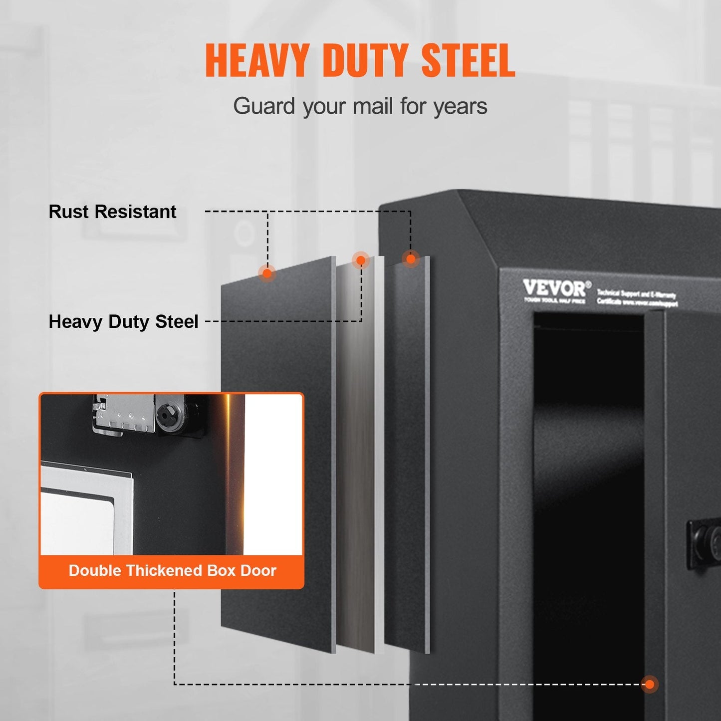 Heavy-Duty Steel Mailbox with Combination Lock, Dark Gray, 0.3m Slot Width