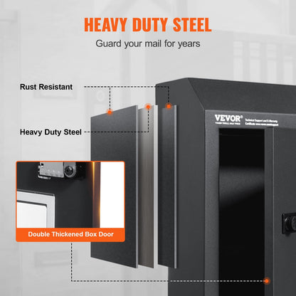 Heavy-Duty Steel Mailbox with Combination Lock, Dark Gray, 0.3m Slot Width