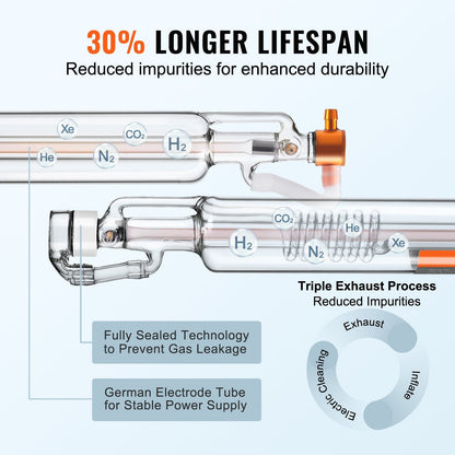 40W CO2 Laser Tube, 720 mm for Engraving and Cutting, TEM00 Beam Mode