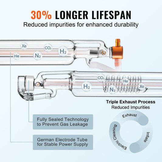 50W CO2 Laser Tube for Engraving and Cutting, 0.85m Length, 0.8kg Weight