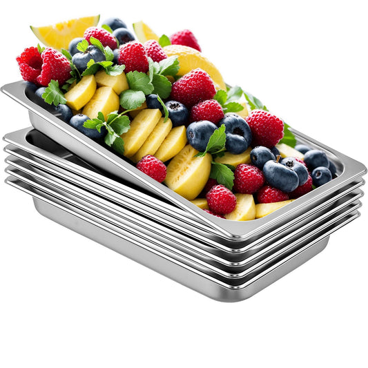 VEVOR Hotel Pans Full Size 2.5 Inch Deep, Steam Table Pan 6 Pack , 22 Gauge/0.8mm