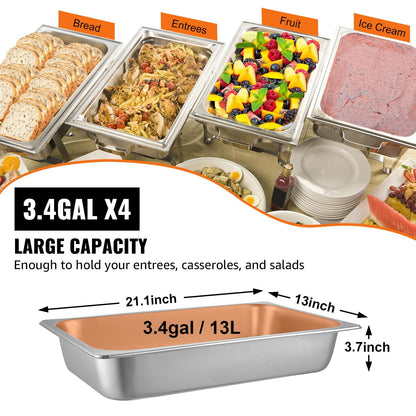 4-Pack Full-Size Stainless Steel Hotel Pans with Lids, 53.7 x 33 x 9.5 cm