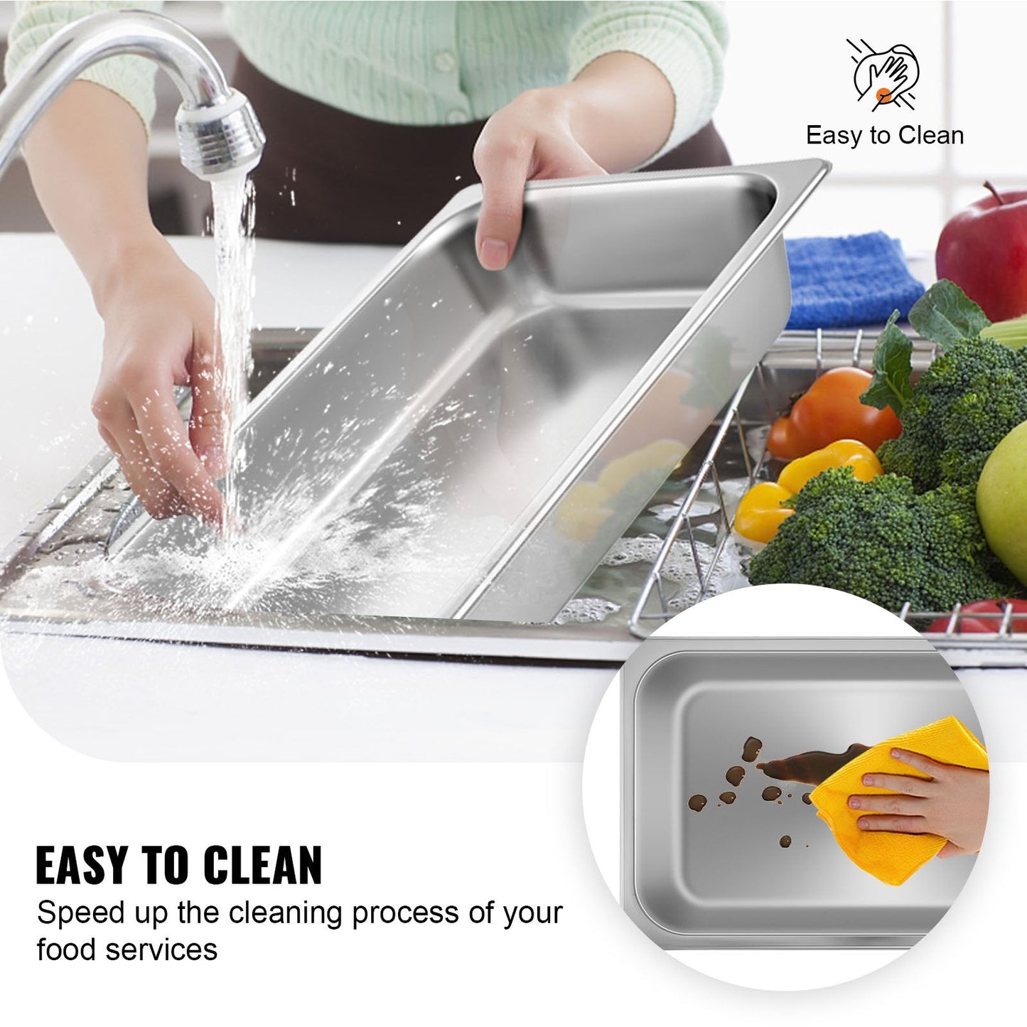 4-Pack Full-Size Stainless Steel Hotel Pans with Lids, 53.7 x 33 x 9.5 cm