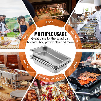 4-Pack Full-Size Stainless Steel Hotel Pans with Lids, 53.7 x 33 x 9.5 cm