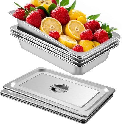 VEVOR 4 Pack Hotel Pan 3.7" Deep Steam Table Pan Full Size with Lid 20.8"L x 13"W